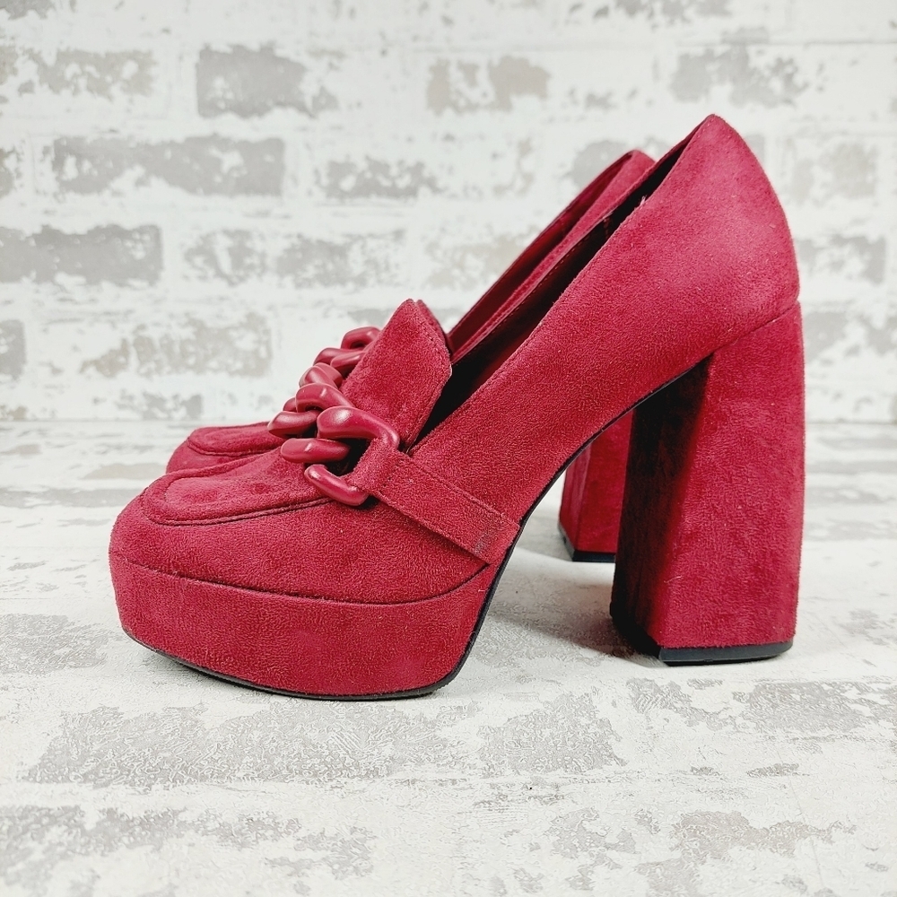 New Open Edit Lainley Cranberry Suede Platform Loafer Pumps W986